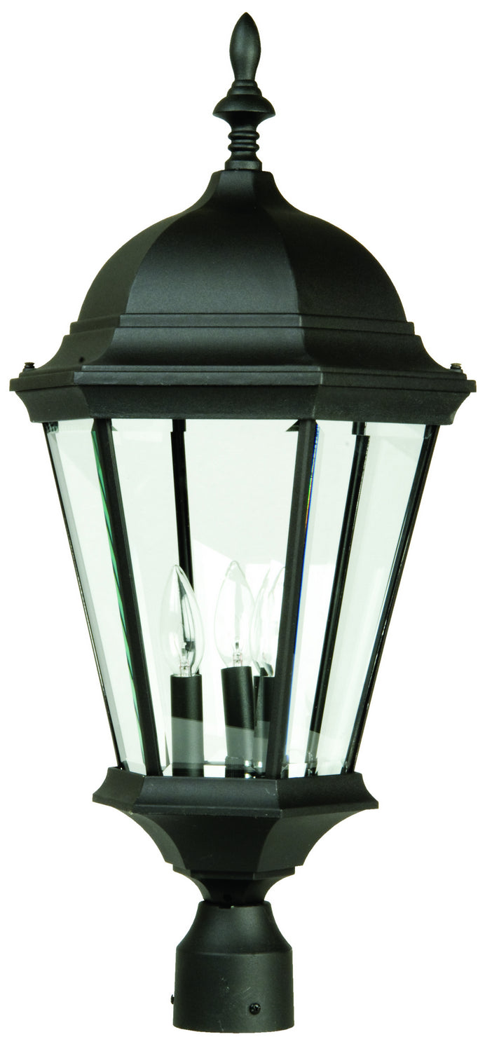 Straight Glass Cast Three Light Post Mount in Textured Black