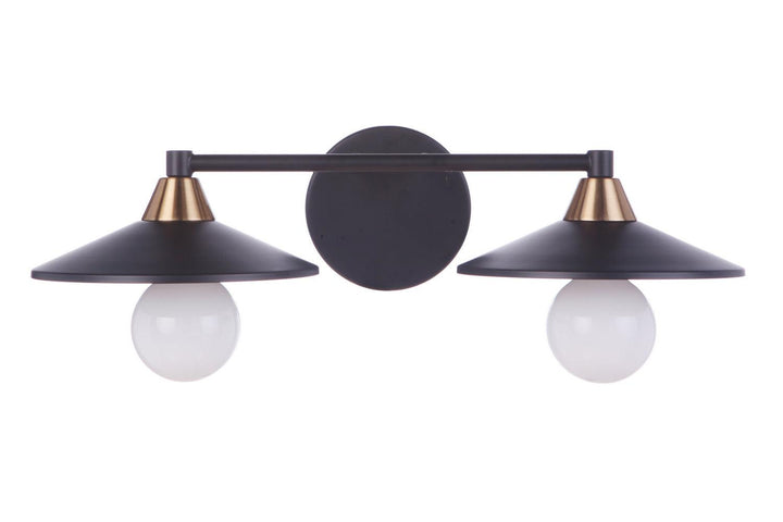 Isaac Two Light Vanity in Flat Black/Satin Brass