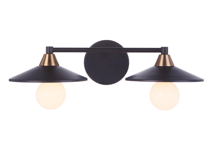 Isaac Two Light Vanity in Flat Black/Satin Brass