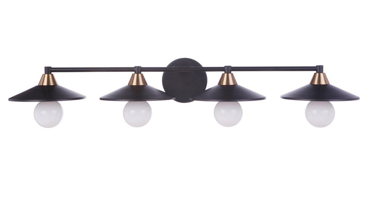 Isaac Four Light Vanity in Flat Black/Satin Brass