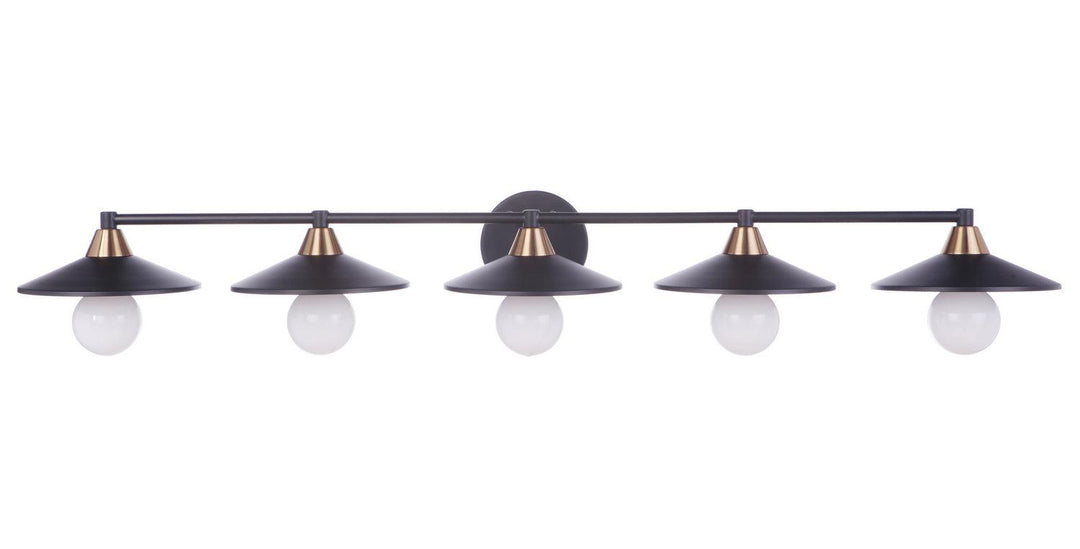 Isaac Five Light Vanity in Flat Black/Satin Brass