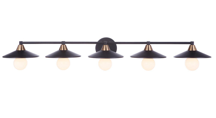 Isaac Five Light Vanity in Flat Black/Satin Brass