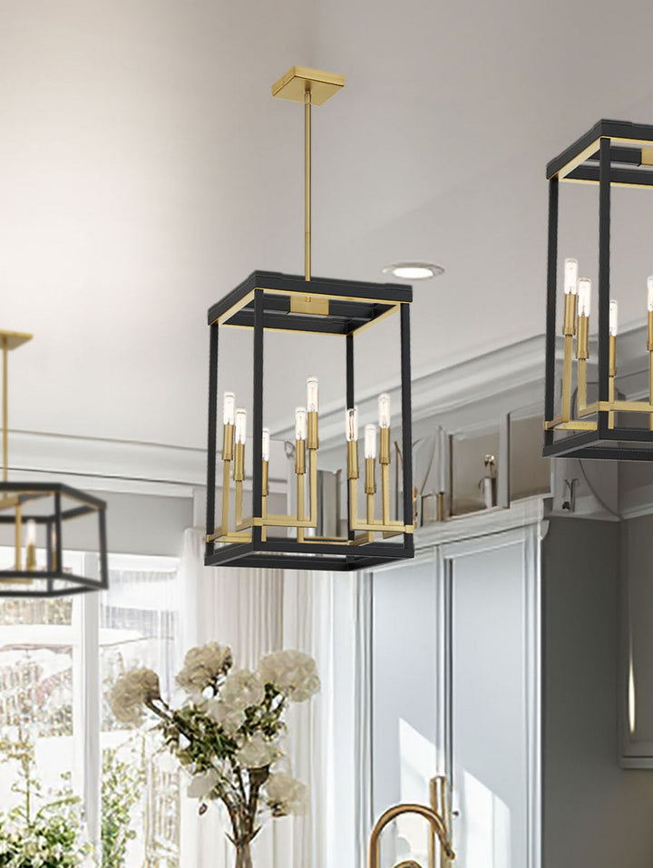 Minka Lavery Union Estates Eight Light Pendant in Coal And Soft Brass