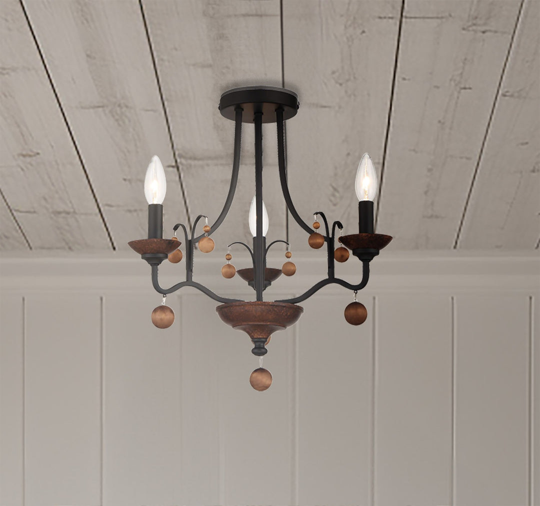 Minka Lavery Colonial Charm Three Light Semi Flush Mount in Old World Bronze with Walnut Acce