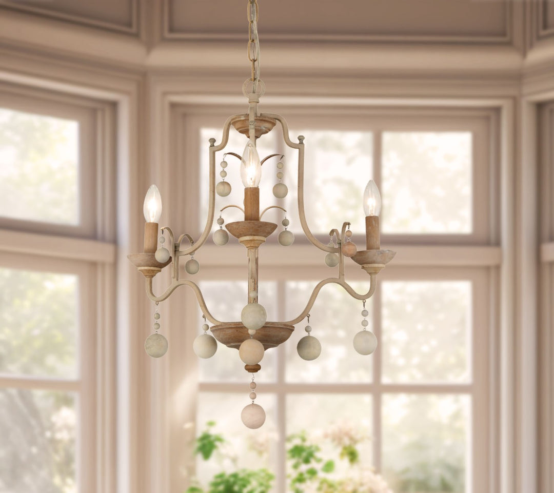 Minka Lavery Colonial Charm Three Light Chandelier in White Wash & Sun Dried Clay