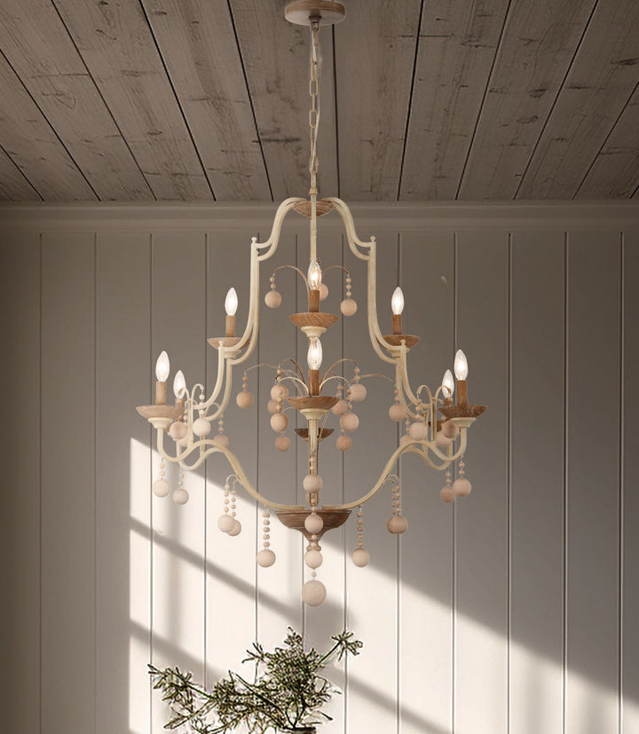 Minka Lavery Colonial Charm Nine Light Chandelier in White Wash & Sun Dried Clay