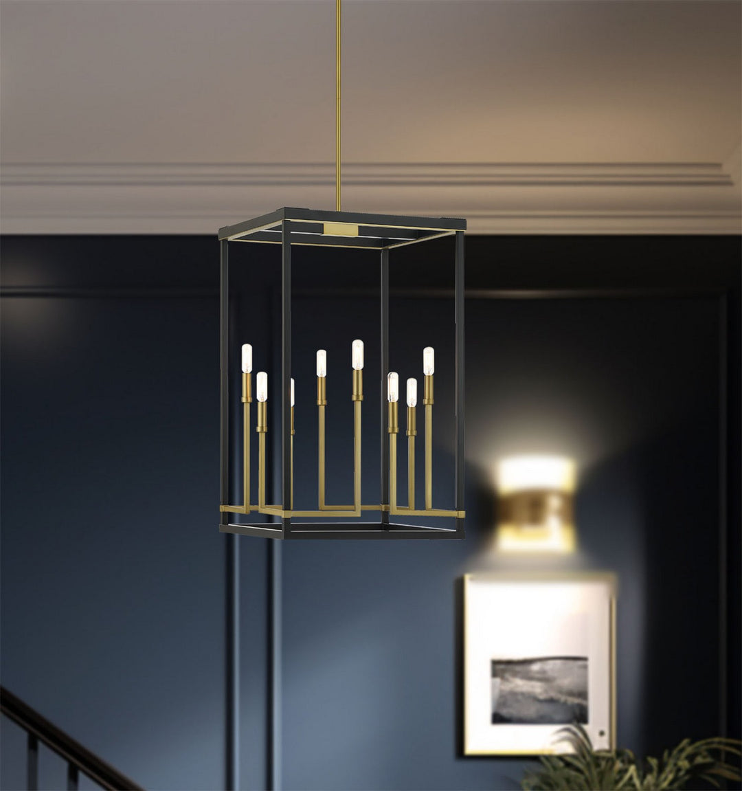 Minka Lavery Union Estates Eight Light Pendant in Coal And Soft Brass