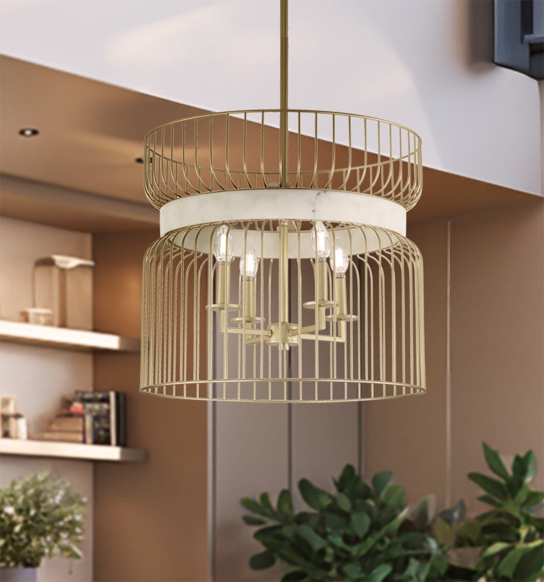 Minka Lavery Park Slope Four Light Pendant in Nouveau Gold