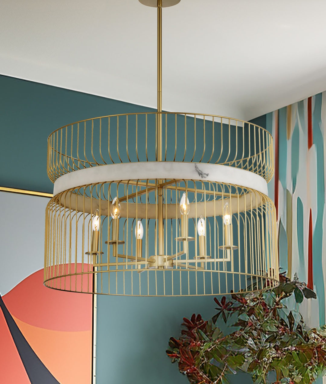 Minka Lavery Park Slope Six Light Pendant in Nouveau Gold