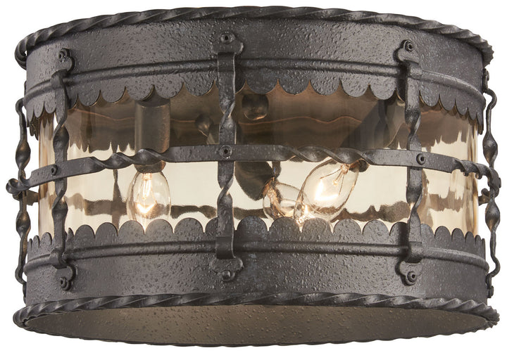 Minka Lavery Mallorca Three Light Flush Mount in Spanish Iron