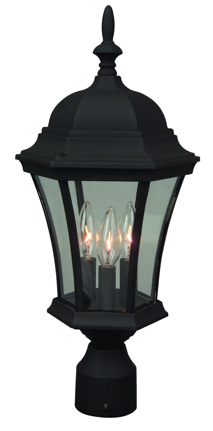 Curved Glass Cast Three Light Post Mount in Textured Black