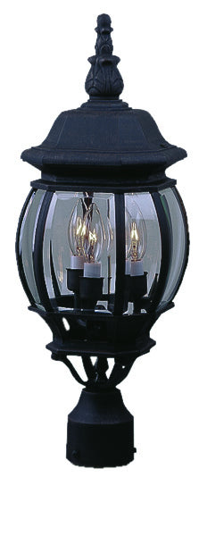 French Style Three Light Post Mount in Textured Black