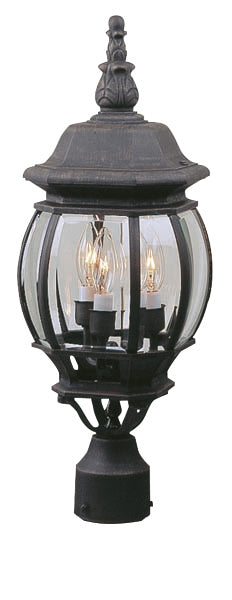 French Style Three Light Post Mount in Textured Black