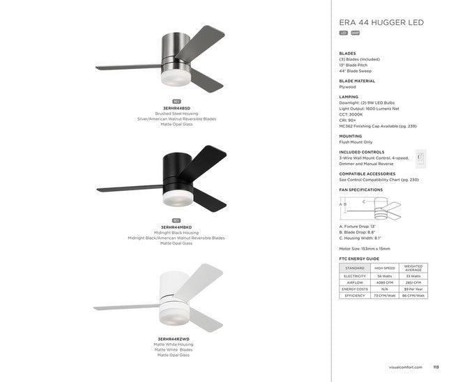 Generation Lighting Era Indoor/Outdoor Flushmount Ceiling Fan with LED and Wall Control