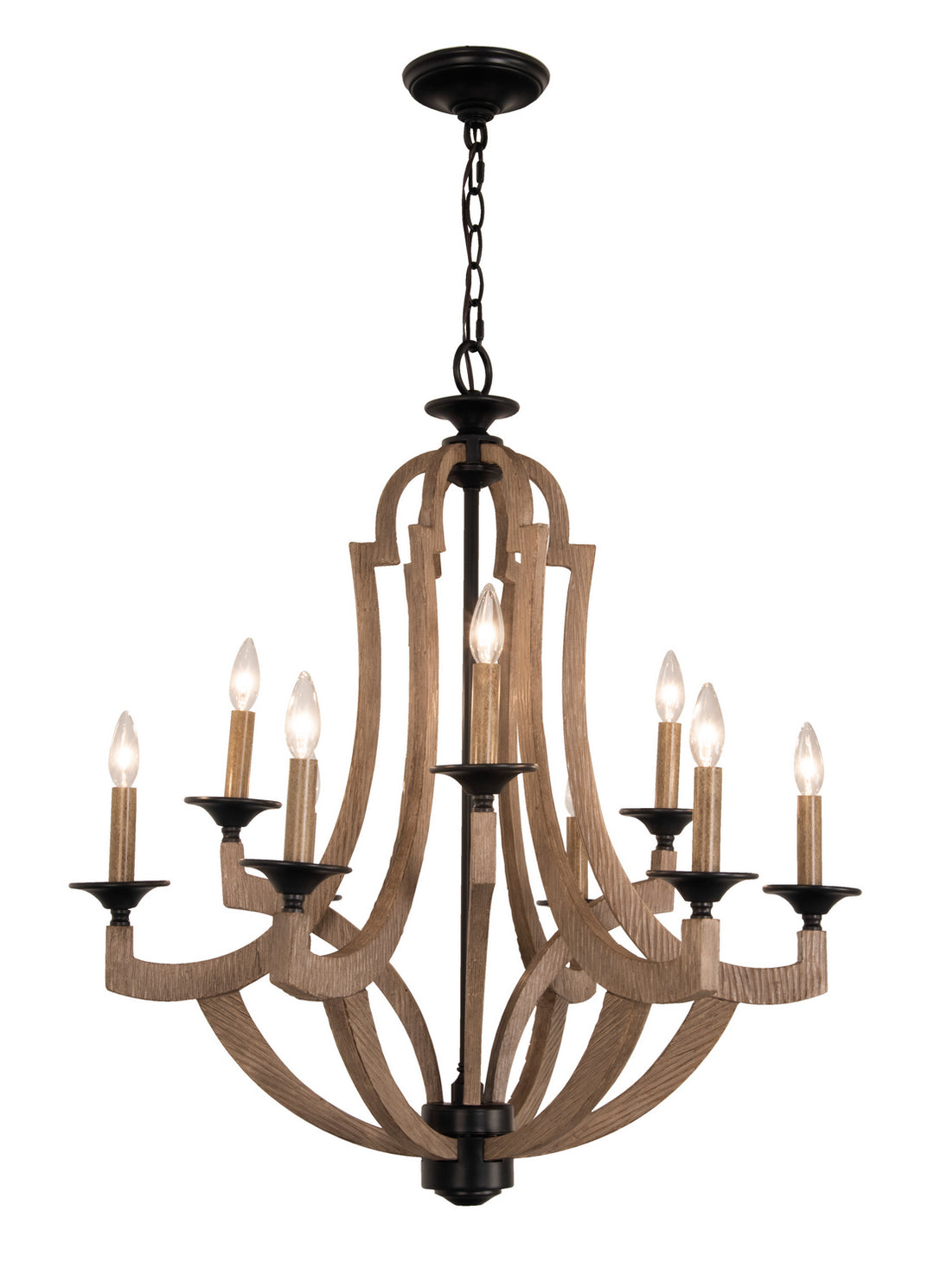 Winton Nine Light Chandelier in Weathered Pine