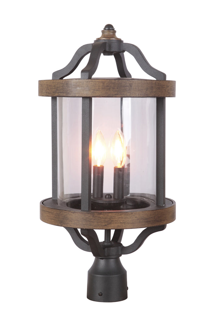 Ashwood Two Light Post Mount in Textured Black/Whiskey Barrel