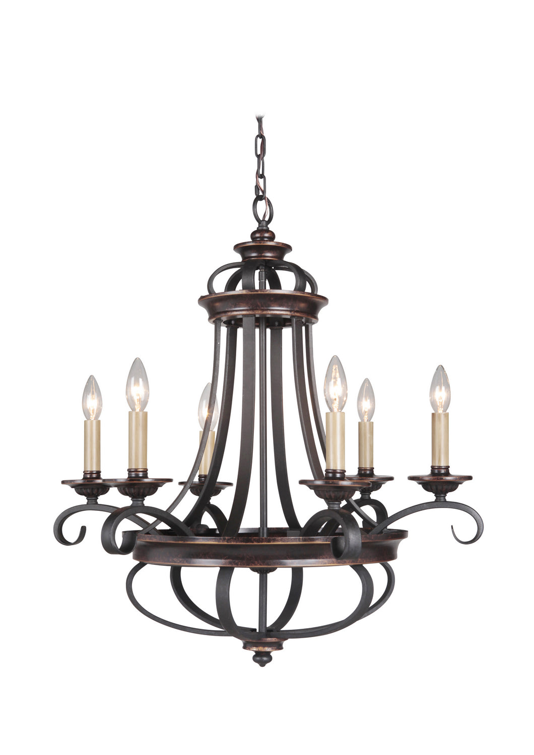 Stafford Six Light Chandelier in Aged Bronze/Textured Black