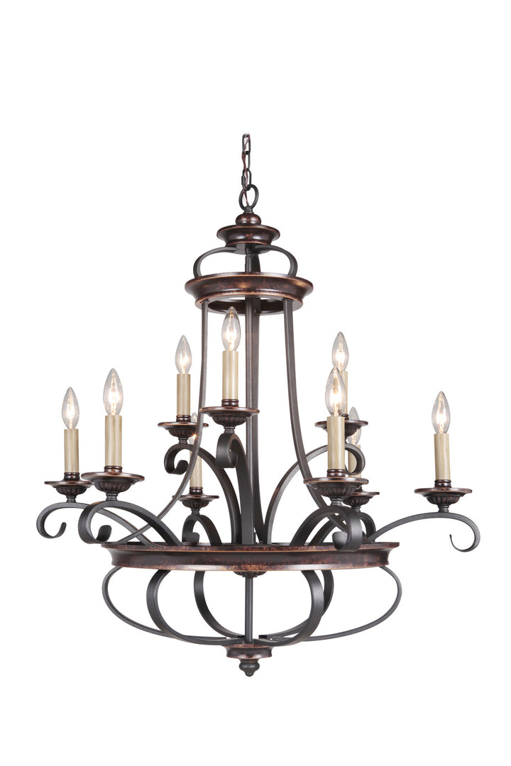 Stafford Nine Light Chandelier in Aged Bronze/Textured Black