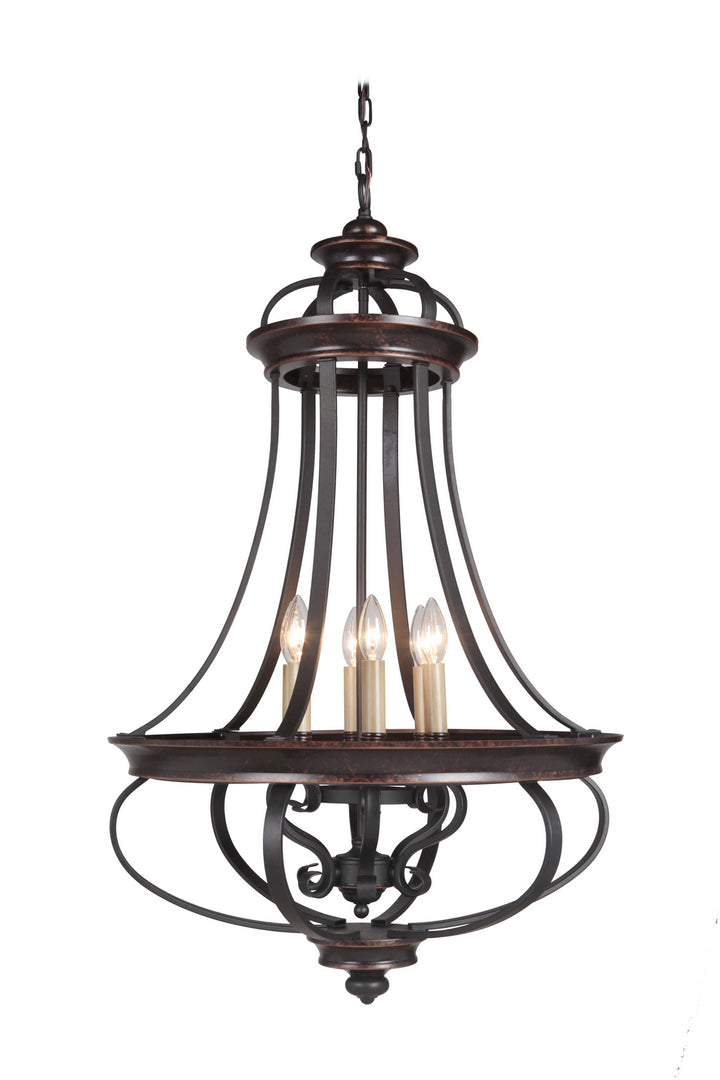 Stafford Six Light Foyer Chandelier in Aged Bronze/Textured Black