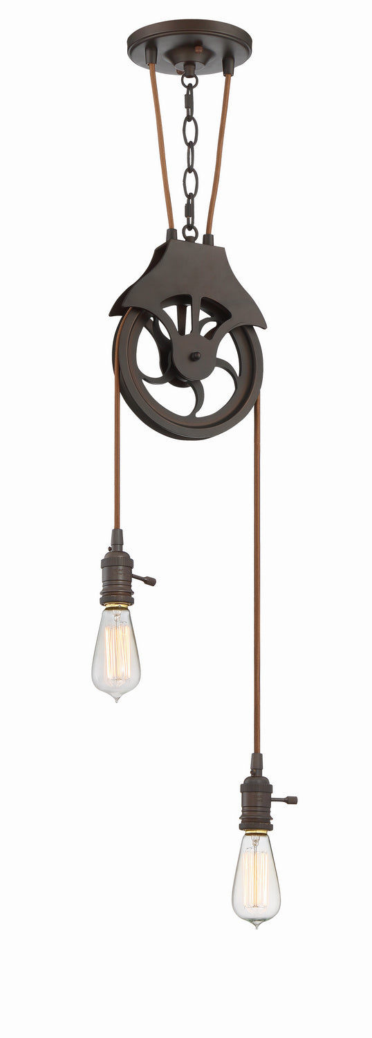 Design & Combine Two Light Keyed Socket Pully Pendant Hardware in Aged Bronze Brushed