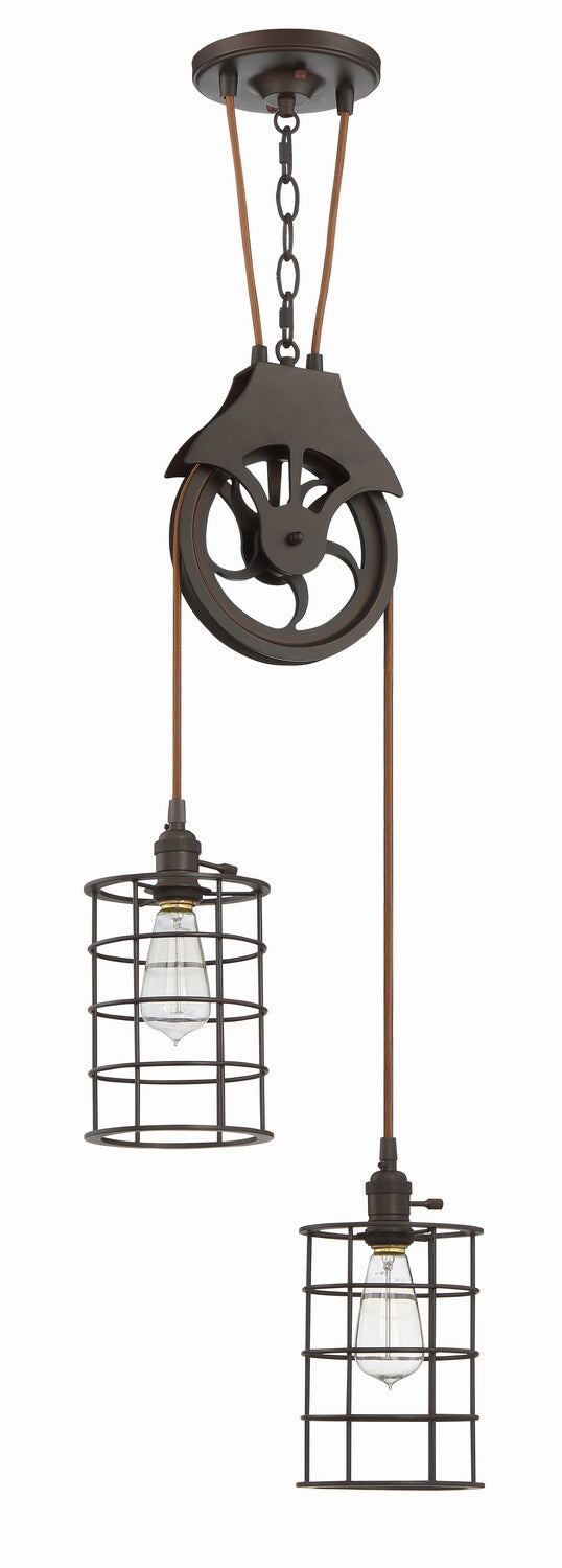 Design & Combine Two Light Keyed Socket Pully Pendant Hardware in Aged Bronze Brushed