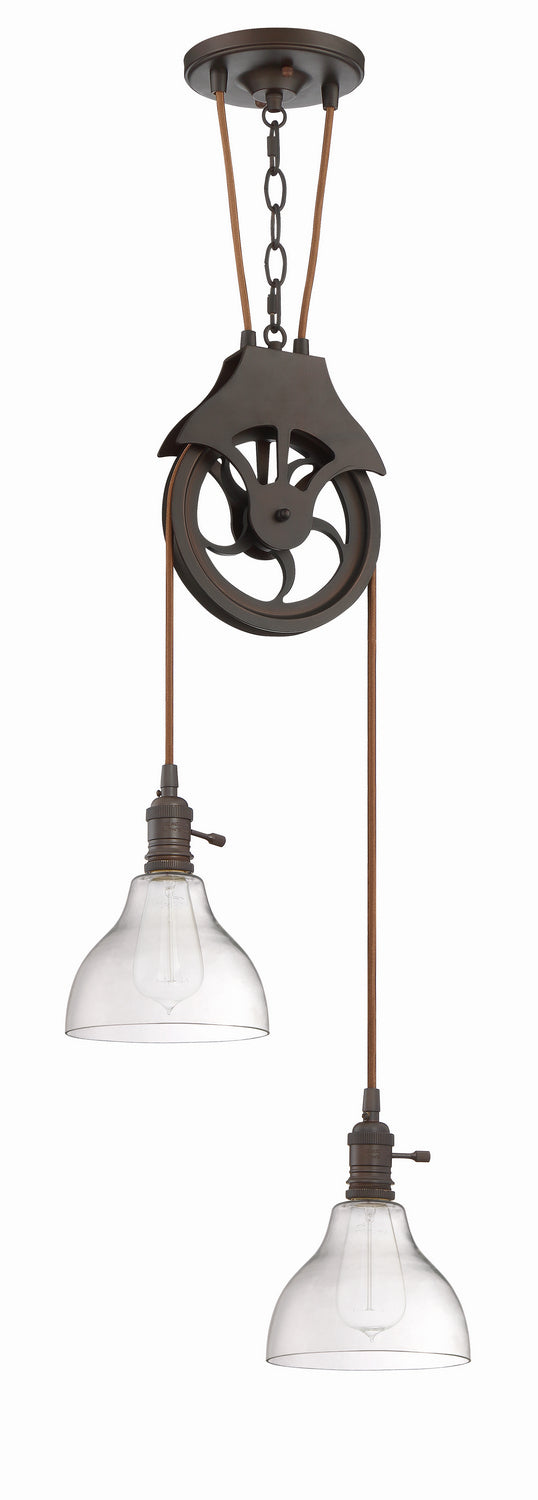 Design & Combine Two Light Keyed Socket Pully Pendant Hardware in Aged Bronze Brushed