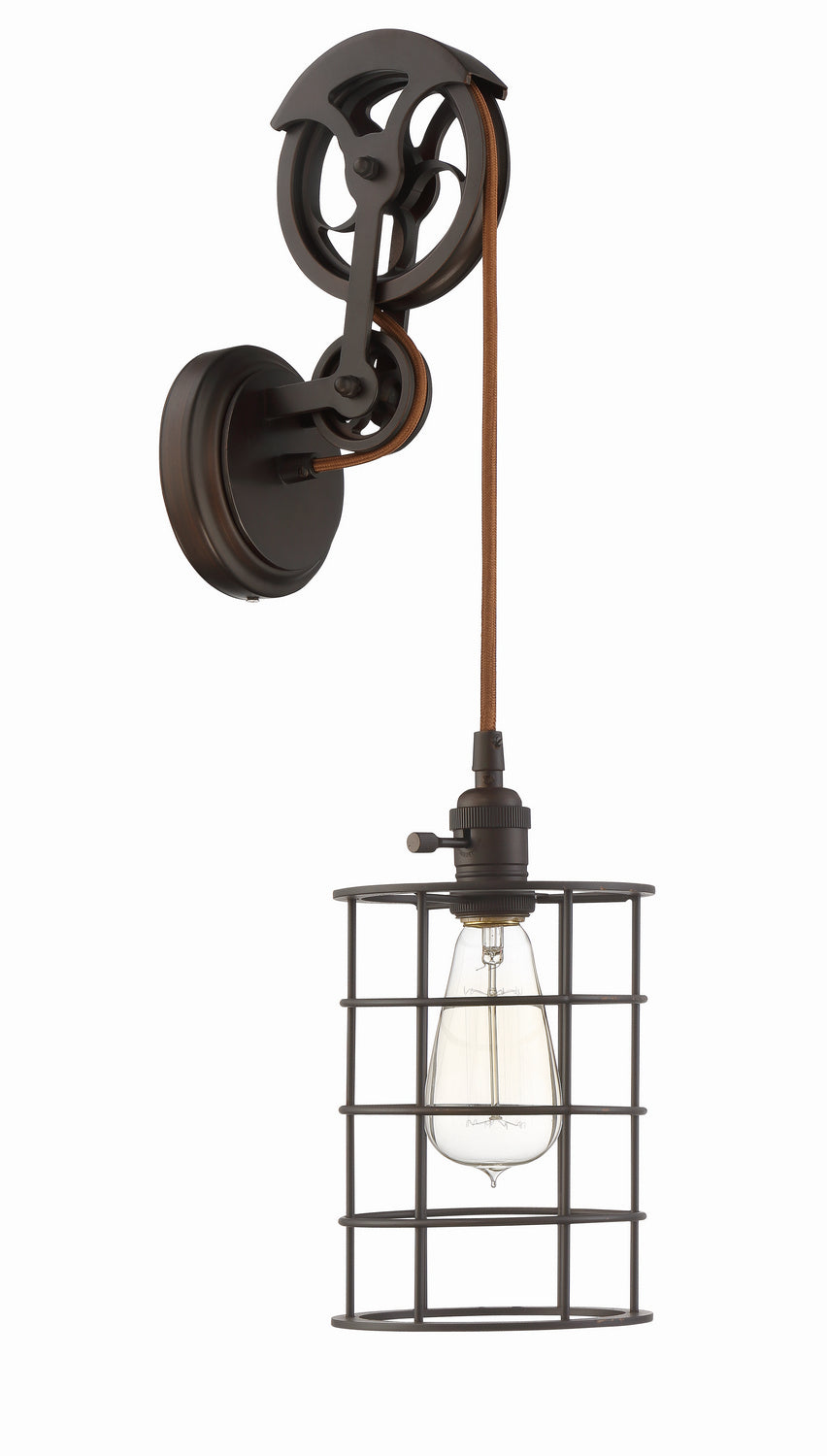 Design & Combine One Light Keyed Socket Pully Wall Sconce Hardware in Aged Bronze Brushed