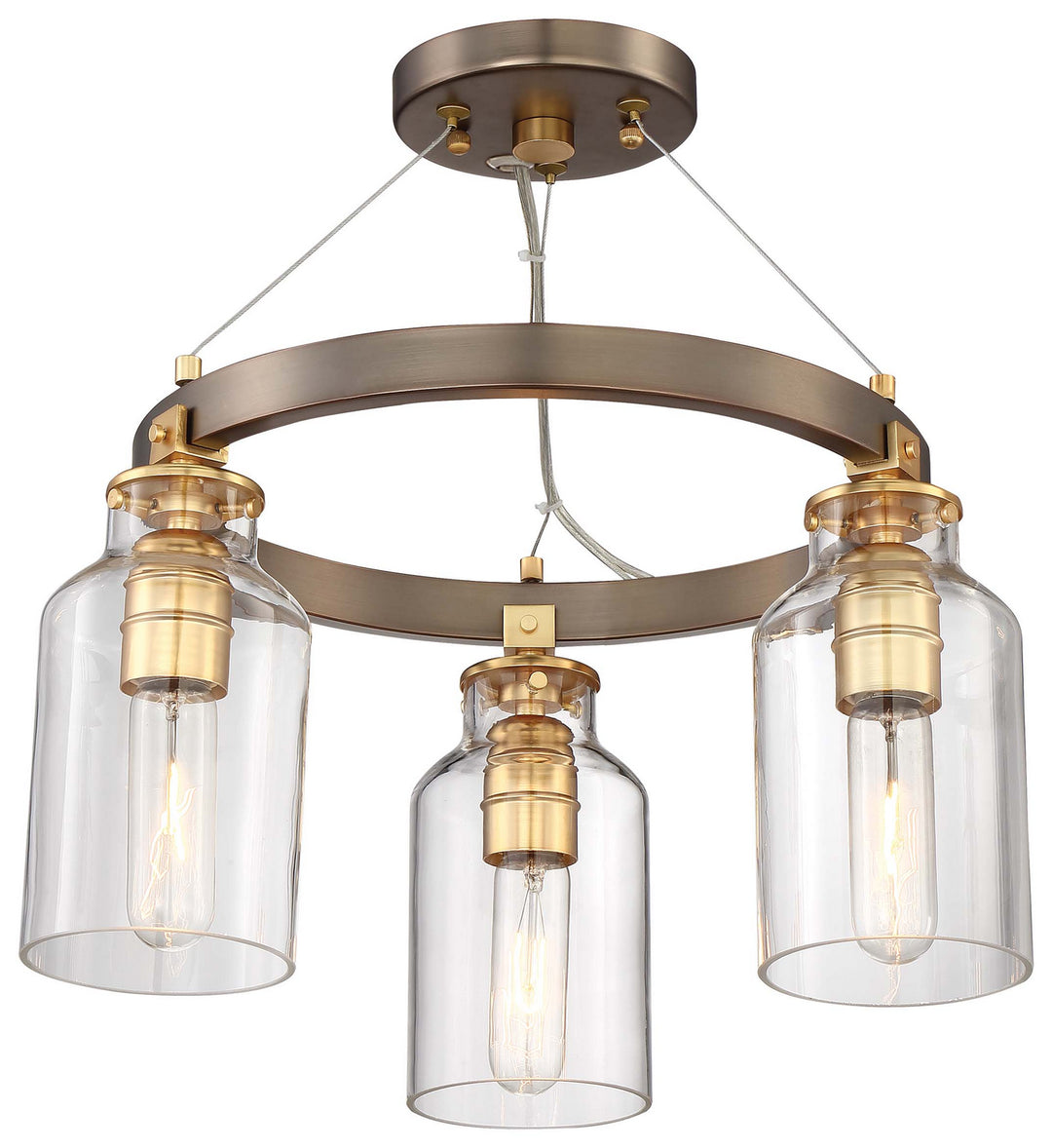 Minka Lavery Morrow Three Light Semi Flush (Convertible To Pendant) in Harvard Court Bronze with Gold Highlights