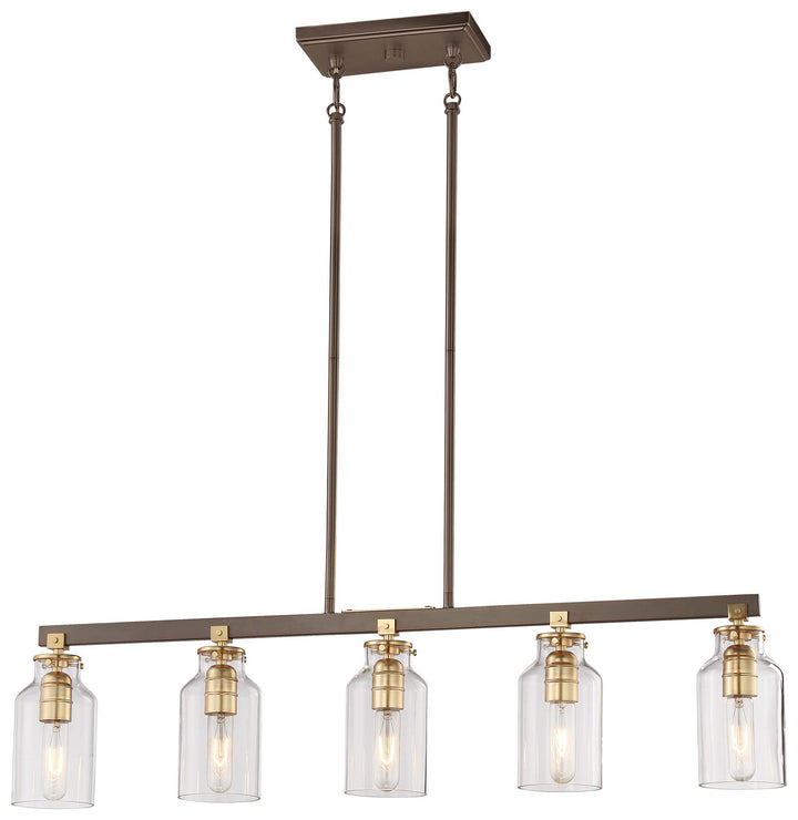 Minka Lavery Morrow Five Light Island Pendant in Harvard Court Bronze with Gold Highlights