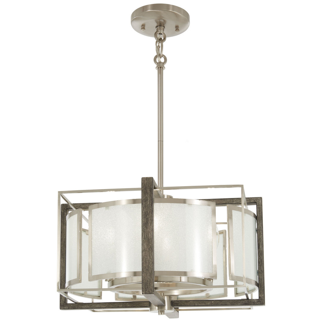 Minka Lavery Tysons Gate Four Light Pendant(Convertible To Semiflush) in Brushed Nickel with Shale Wood