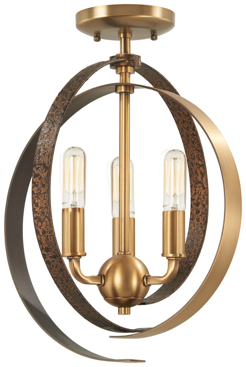 Minka Lavery Criterium Three Light Pendant (Convertible To Semi Flush) in Aged Brass with Textured Iron