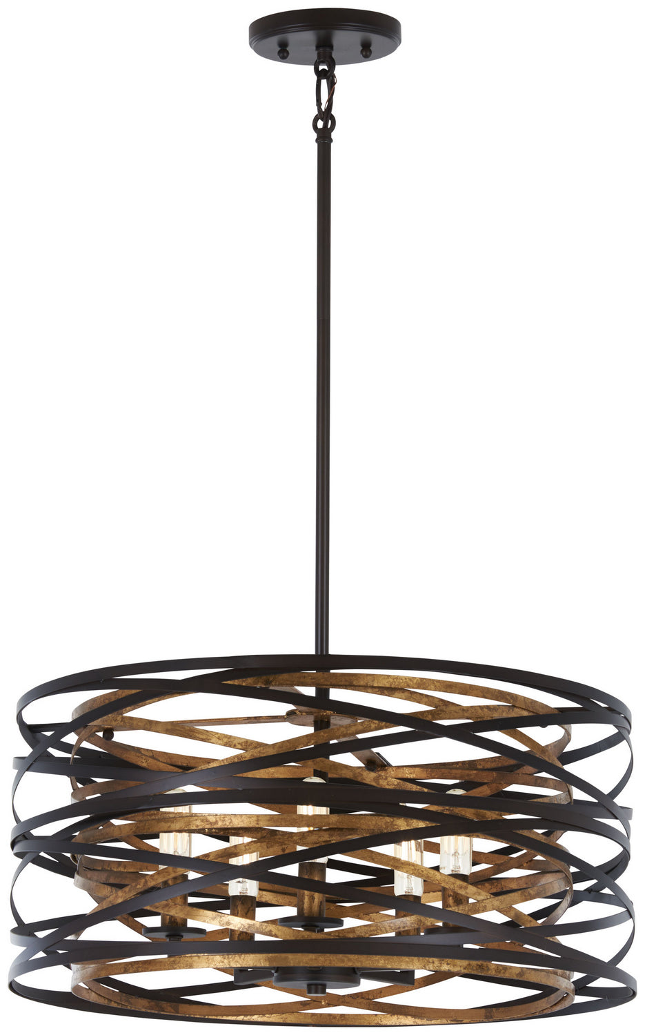 Minka Lavery Vortic Flow Five Light Semi Flush Mount in Dark Bronze with Modaic Gold