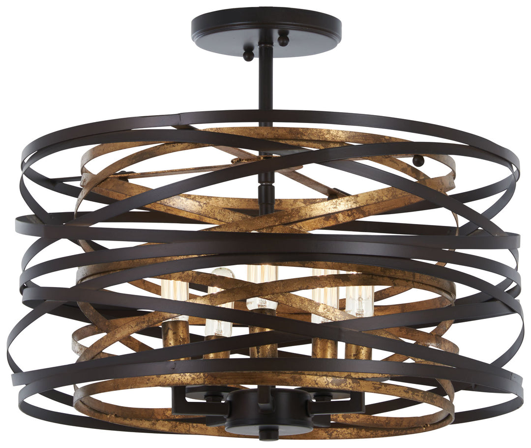 Minka Lavery Vortic Flow Five Light Pendant (Convertible To Semiflush) in Dark Bronze with Modaic Gold