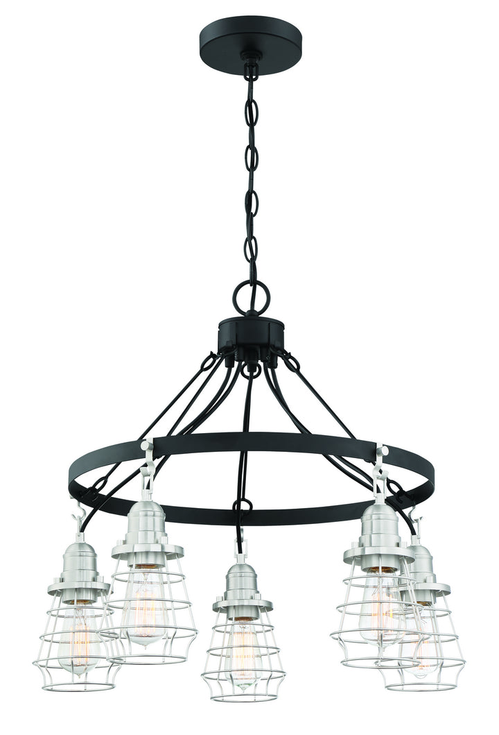 Thatcher Five Light Chandelier in Flat Black/Brushed Polished Nickel