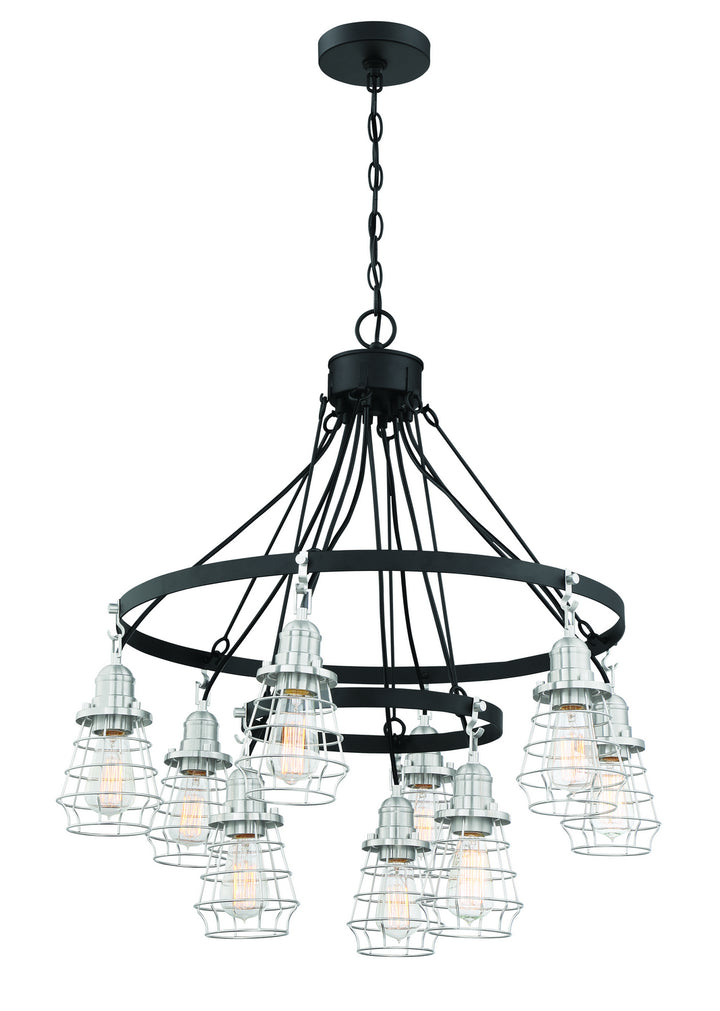 Thatcher Nine Light Chandelier in Flat Black/Brushed Polished Nickel