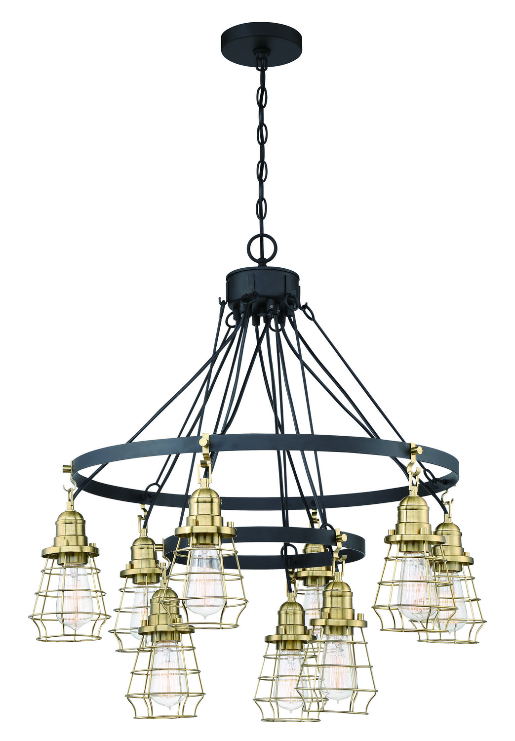 Thatcher Nine Light Chandelier in Flat Black/Satin Brass