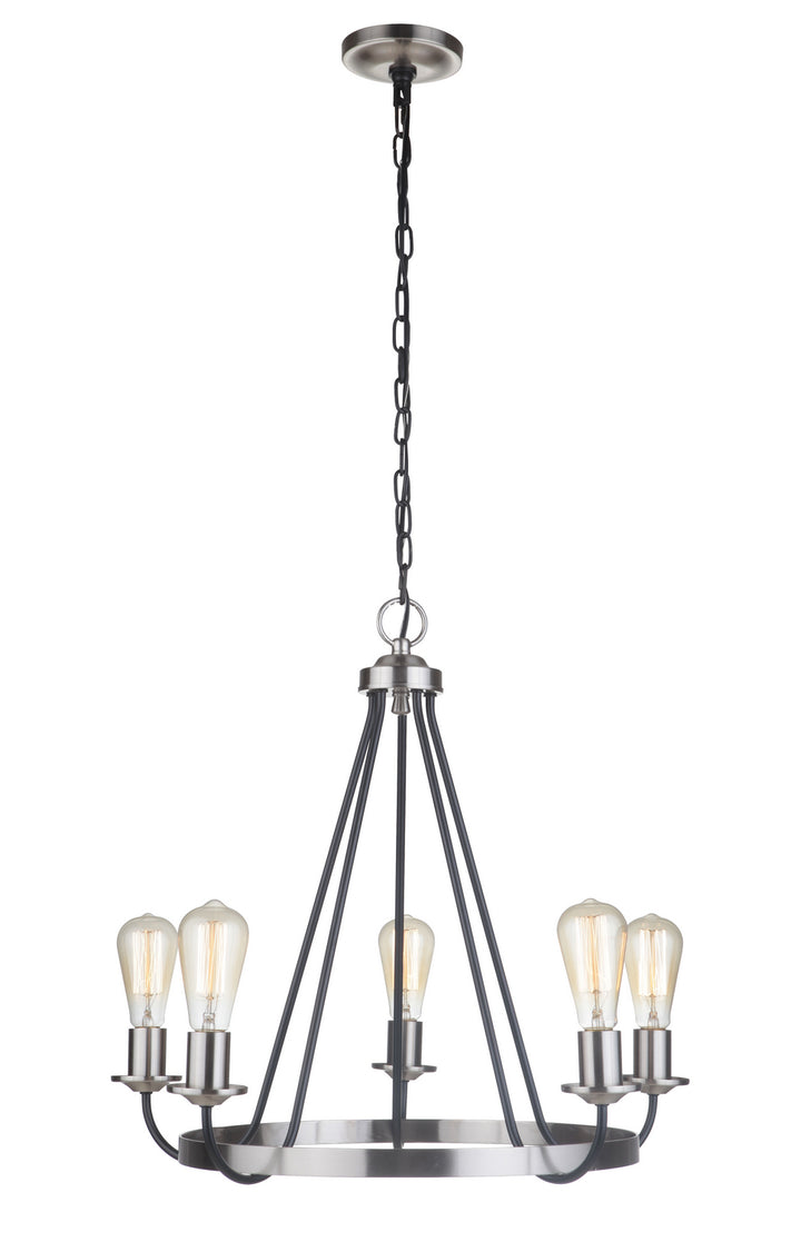 Randolph Five Light Chandelier in Flat Black/Brushed Polished Nickel