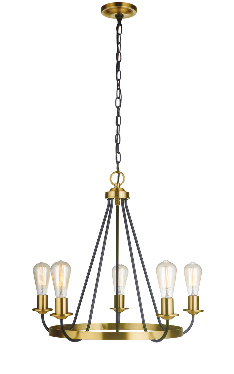 Randolph Five Light Chandelier in Flat Black/Satin Brass