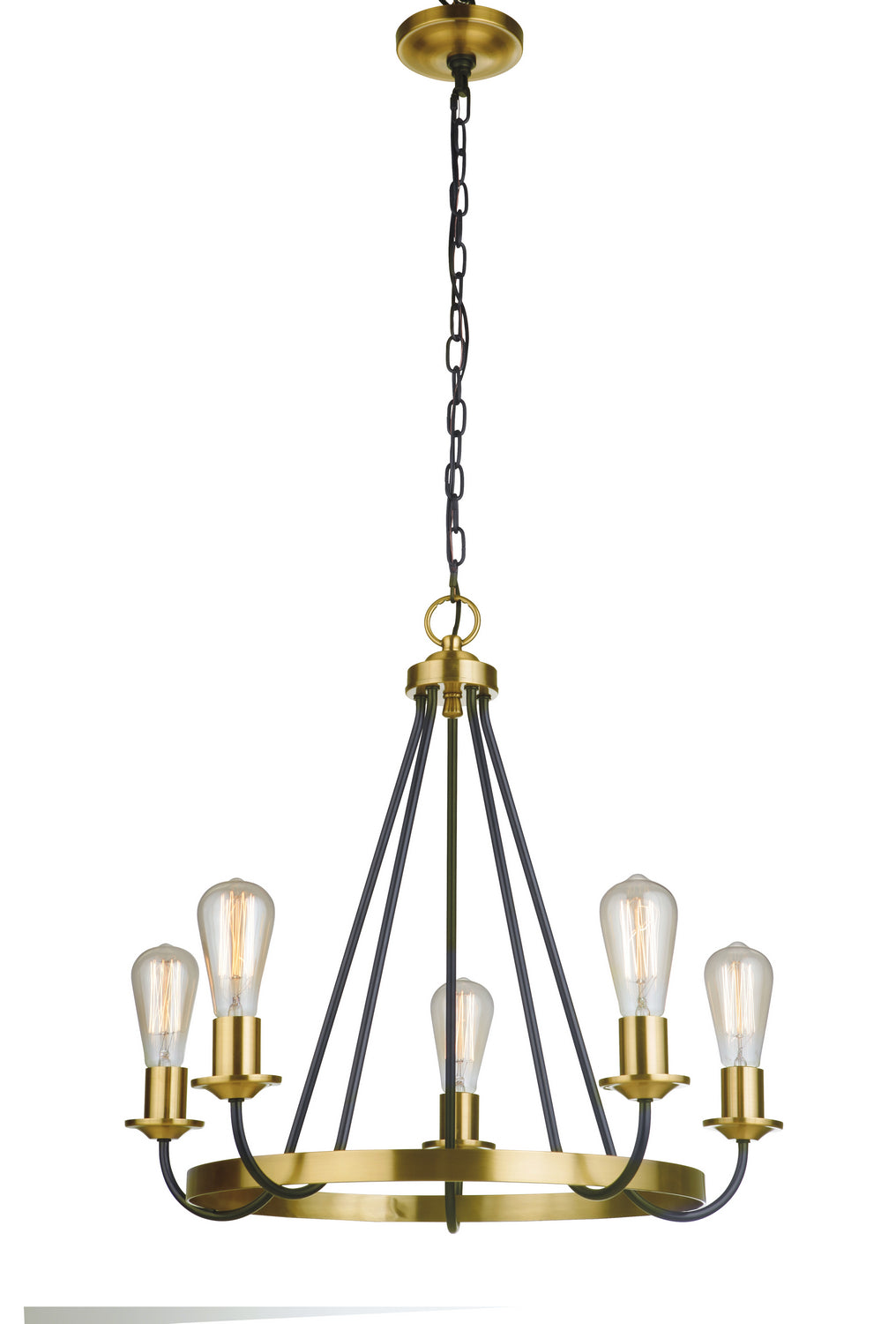 Randolph Five Light Chandelier in Flat Black/Satin Brass