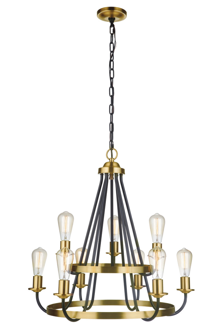 Randolph Nine Light Chandelier in Flat Black/Satin Brass