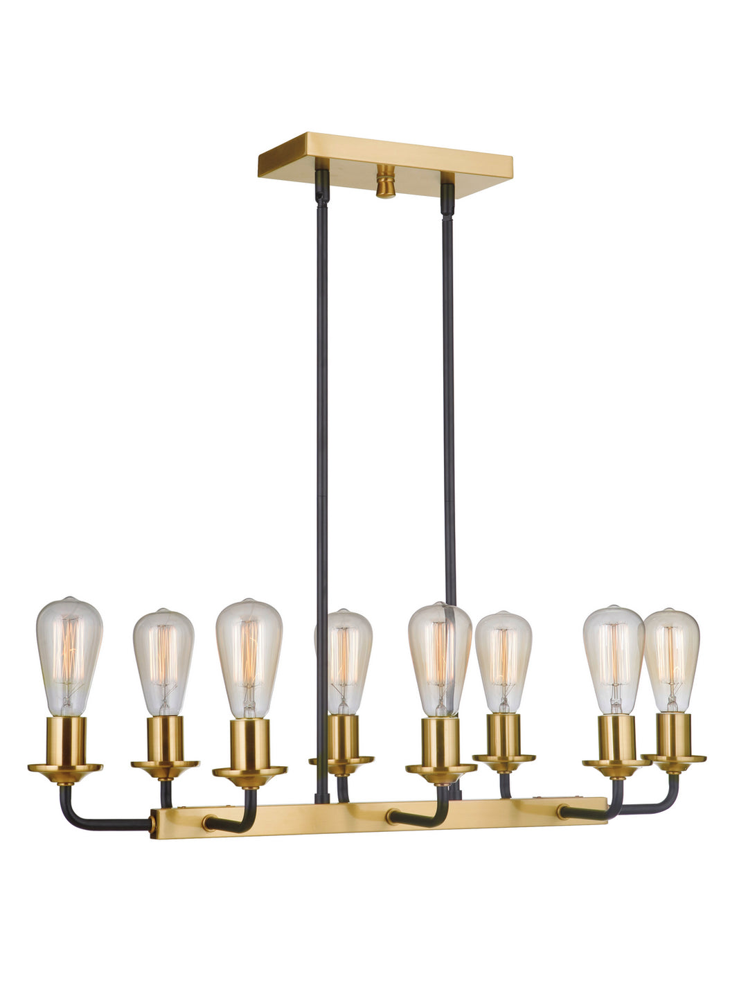 Randolph Eight Light Island Pendant in Flat Black/Satin Brass