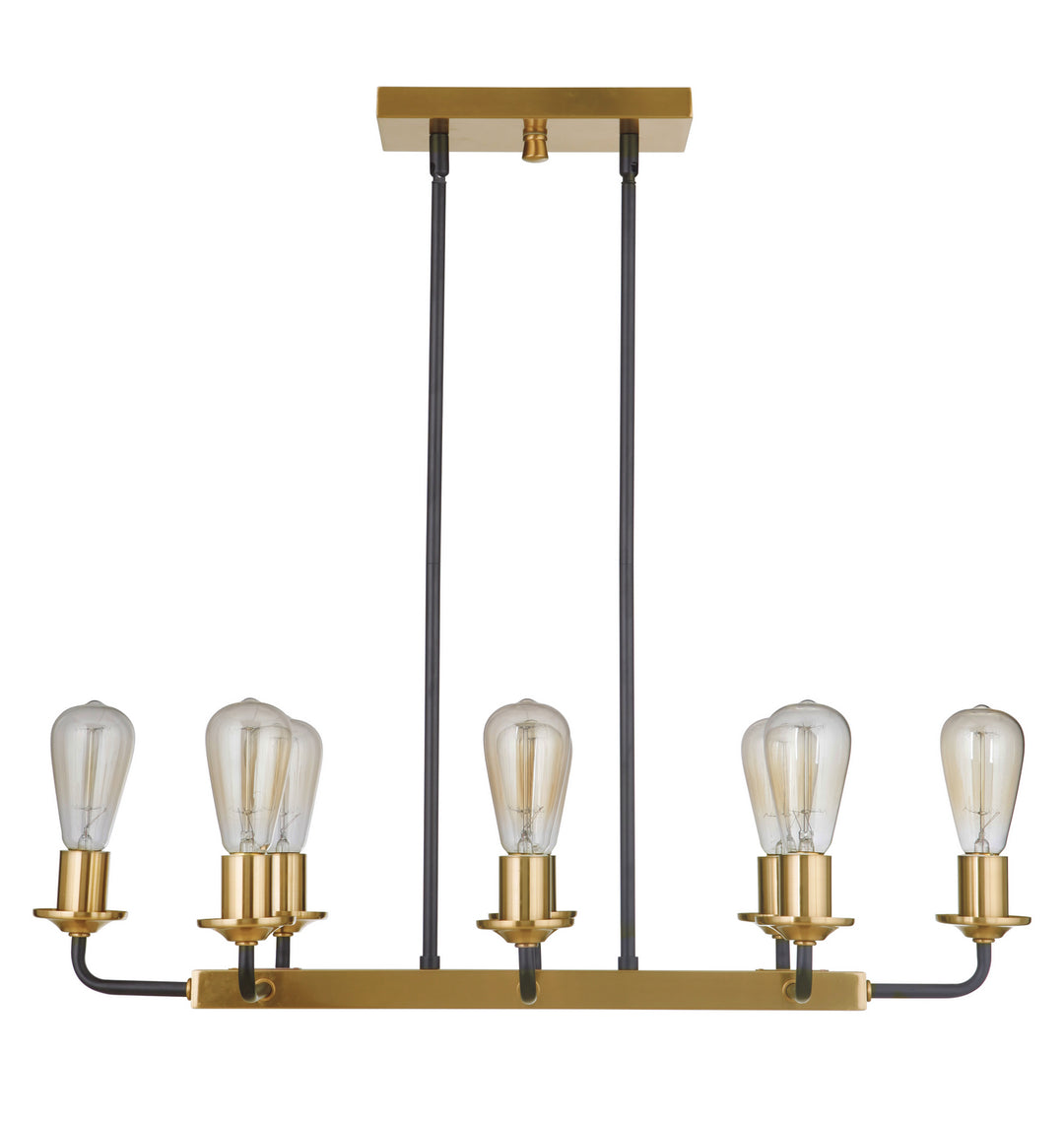 Randolph Eight Light Island Pendant in Flat Black/Satin Brass