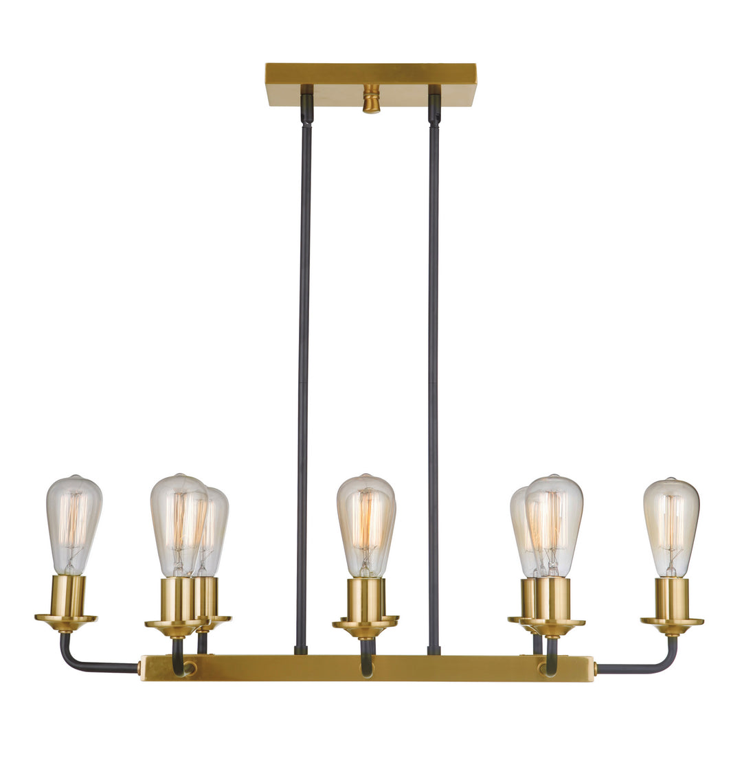 Randolph Eight Light Island Pendant in Flat Black/Satin Brass