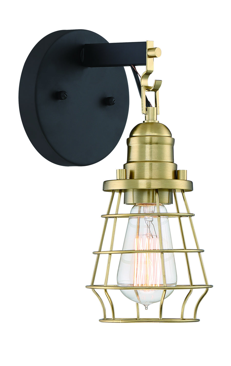 Thatcher One Light Wall Sconce in Flat Black/Satin Brass