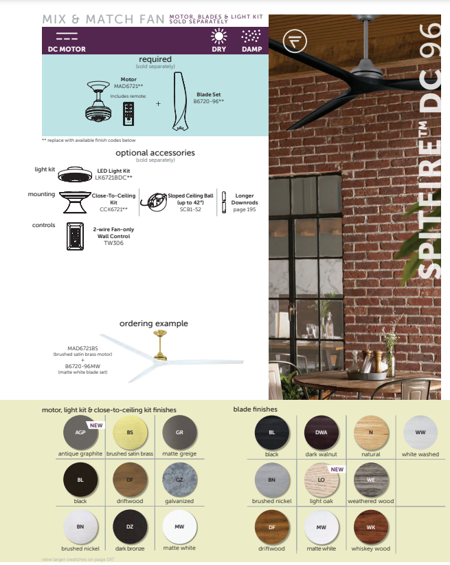 Fanimation 54" Spitfire DC Indoor/Outdoor Mix & Match Custom Ceiling Fan