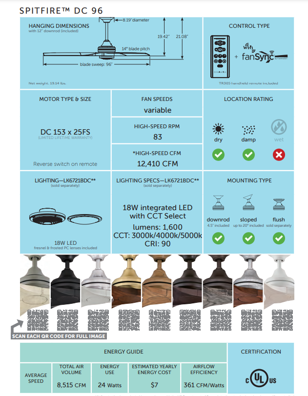 Fanimation 54" Spitfire DC Indoor/Outdoor Mix & Match Custom Ceiling Fan