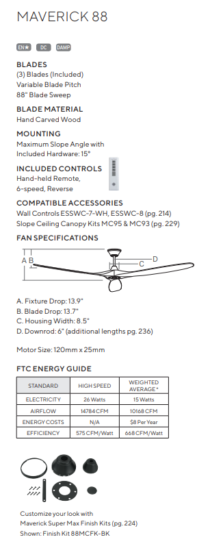 Visual Comfort Fan Maverick Indoor/Outdoor DC Ceiling Fan with 6 Speed Remote Control