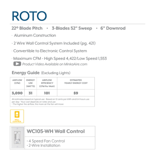 Minka Aire Roto 52" Ceiling Fan with Wall Control