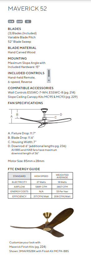 Visual Comfort Fan Maverick Indoor/Outdoor DC Ceiling Fan with 6 Speed Remote Control