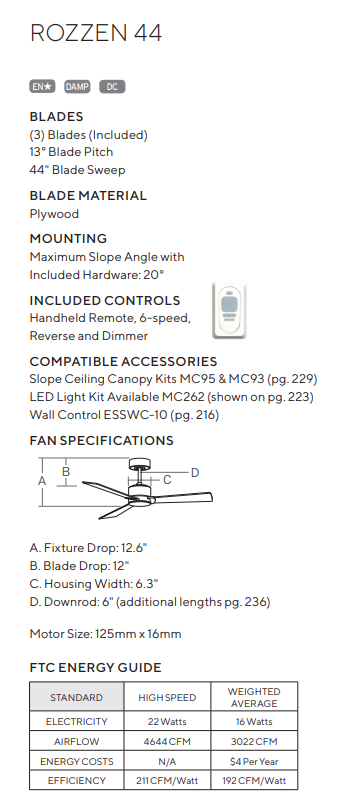 Visual Comfort Fan Rozzen DC Indoor/Outdoor Ceiling Fan with 6 Speed Remote Control